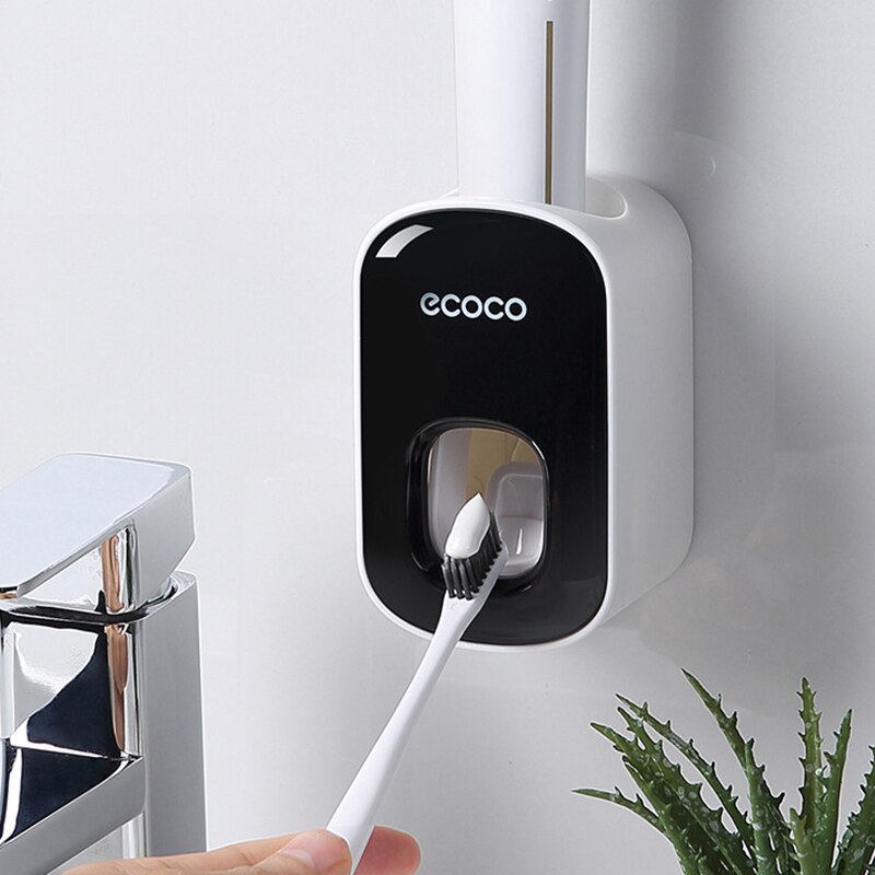 Badkamer Accessoires Set Automatische Tandpasta Dispenser Stofdicht Tandenborstelhouder Wall Mount Tandpasta Squeezers Zwart/Grijs