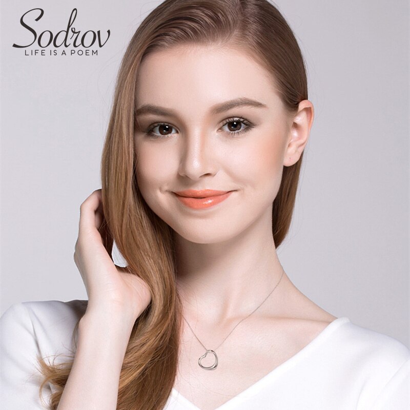 Sodrov Love Shape 925 Sterling Silver Classic Heart Chain Pendant Necklaces Women Jewelry