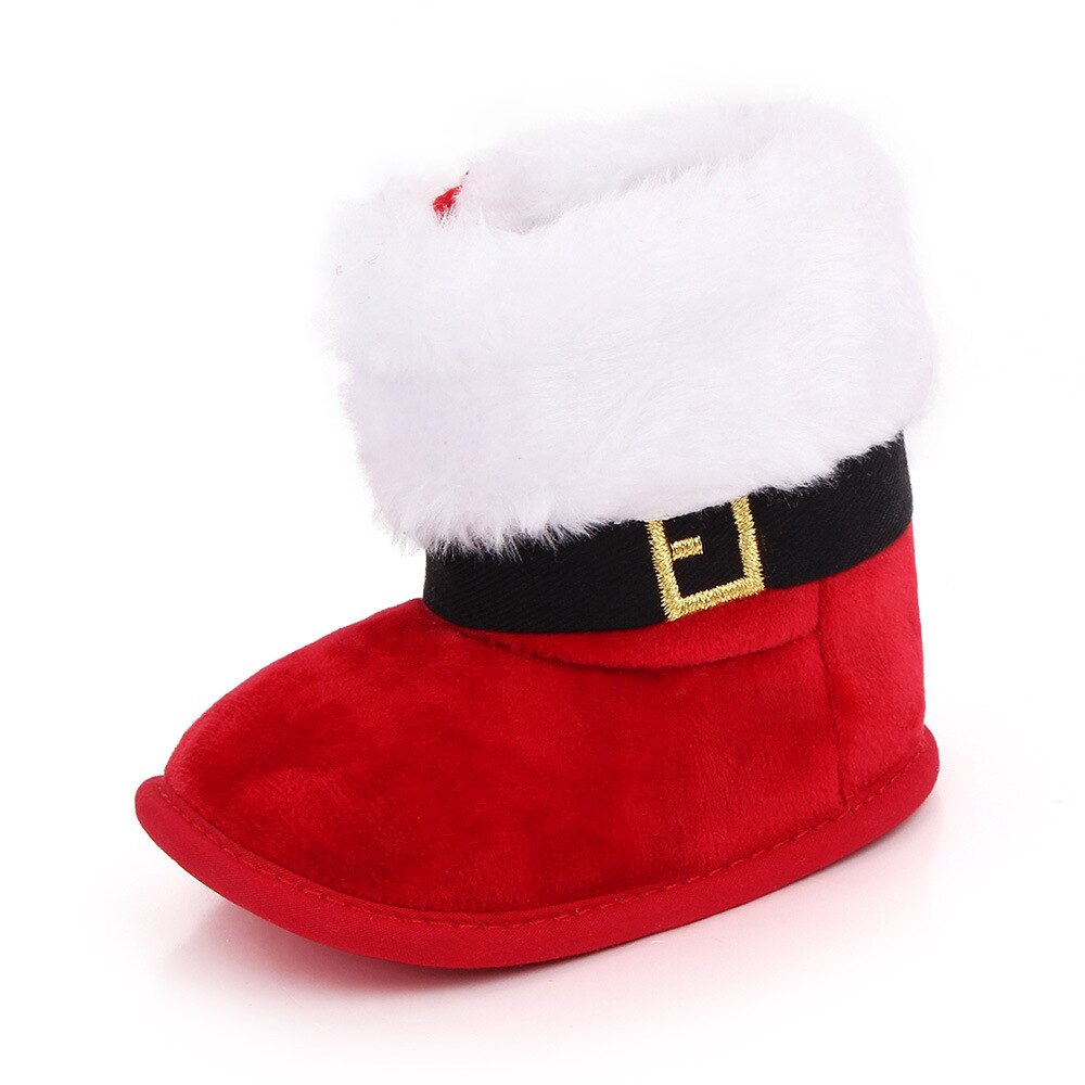 Newborn Baby Christmas Boots 0-18M Lovely Snowflake Santa Winter Warm Cotton Hook&Loop Anti-Slip Shoes Xmas Clothes