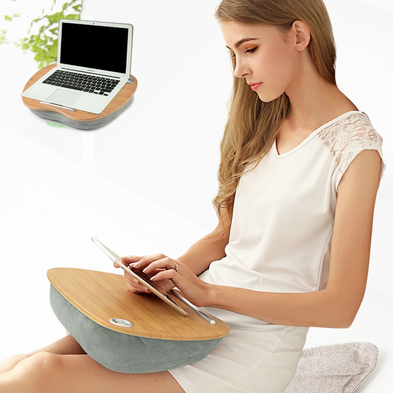 Draagbare Bamboe Laptop Tafel Kussen Schoot Bureau Boekenplank Lade Tablet Stand Handige Leren Bureau Houder Voor Bed Notebook Outdoor