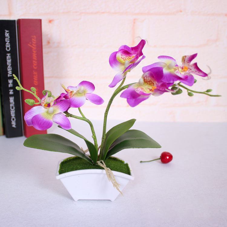 Artificial Butterfly Orchid Flower + Vase Set Real Touch Leaves Artificial Plants Overall Floral For Wedding