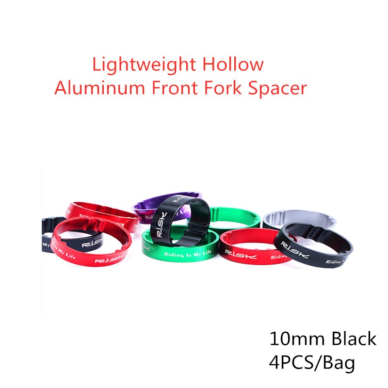Risiko 5/10mm justering aluminiumslegering cykel cykelgaffel spændeskive headset afstandsstykker hæve styr ring cykel tilbehør: 4 stk -10mm sorte