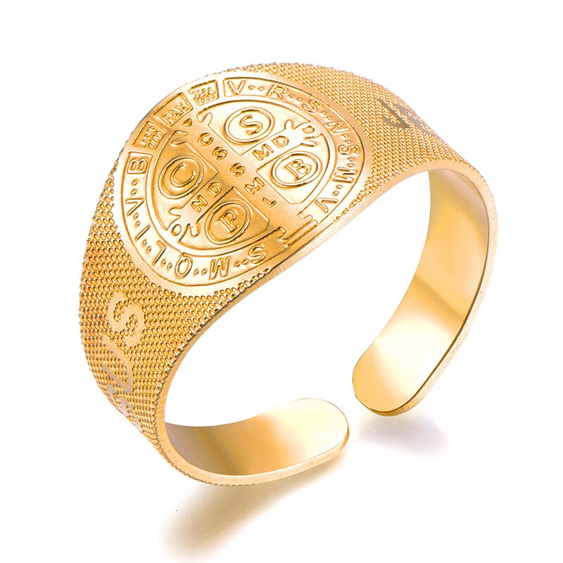 Anillos chapados en oro y plata con Cruz religiosa para mujeres y hombres, anillos abiertos ajustables de acero inoxidable 316L, de joyería de: Golden