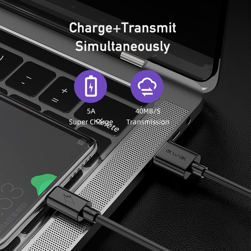Cavo di ricarica veloce eccellente di USB C di ricarica rapida durevole 1m dei cavi di dati di AWEI CL-110T 5A tipo-c Usb per il telefono cellulare