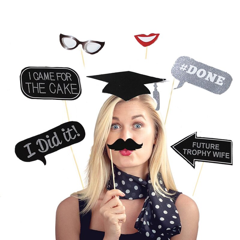 25pcs Graduation Photo Booth Props Graduation 2022 Party Decorations Fun Photobooth Bachelor Cap Grad Congrate Graduated Favors