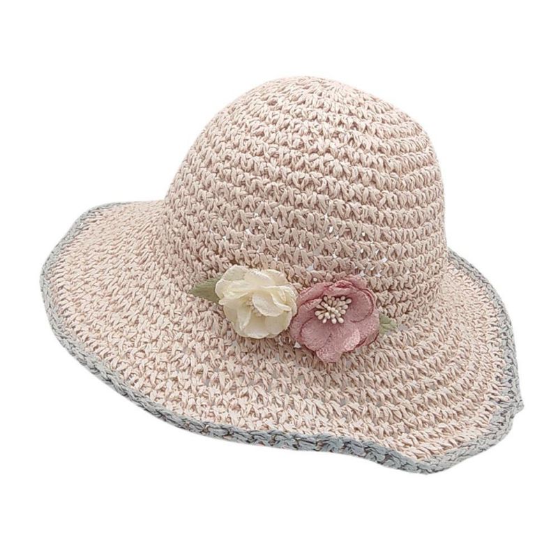 Zomer Leuke Kind Meisjes Strooien Hoed Zon Flora Hoed Kids Grote Rand Strand Schipper Strand Lint Ronde Platte Top: Zwart