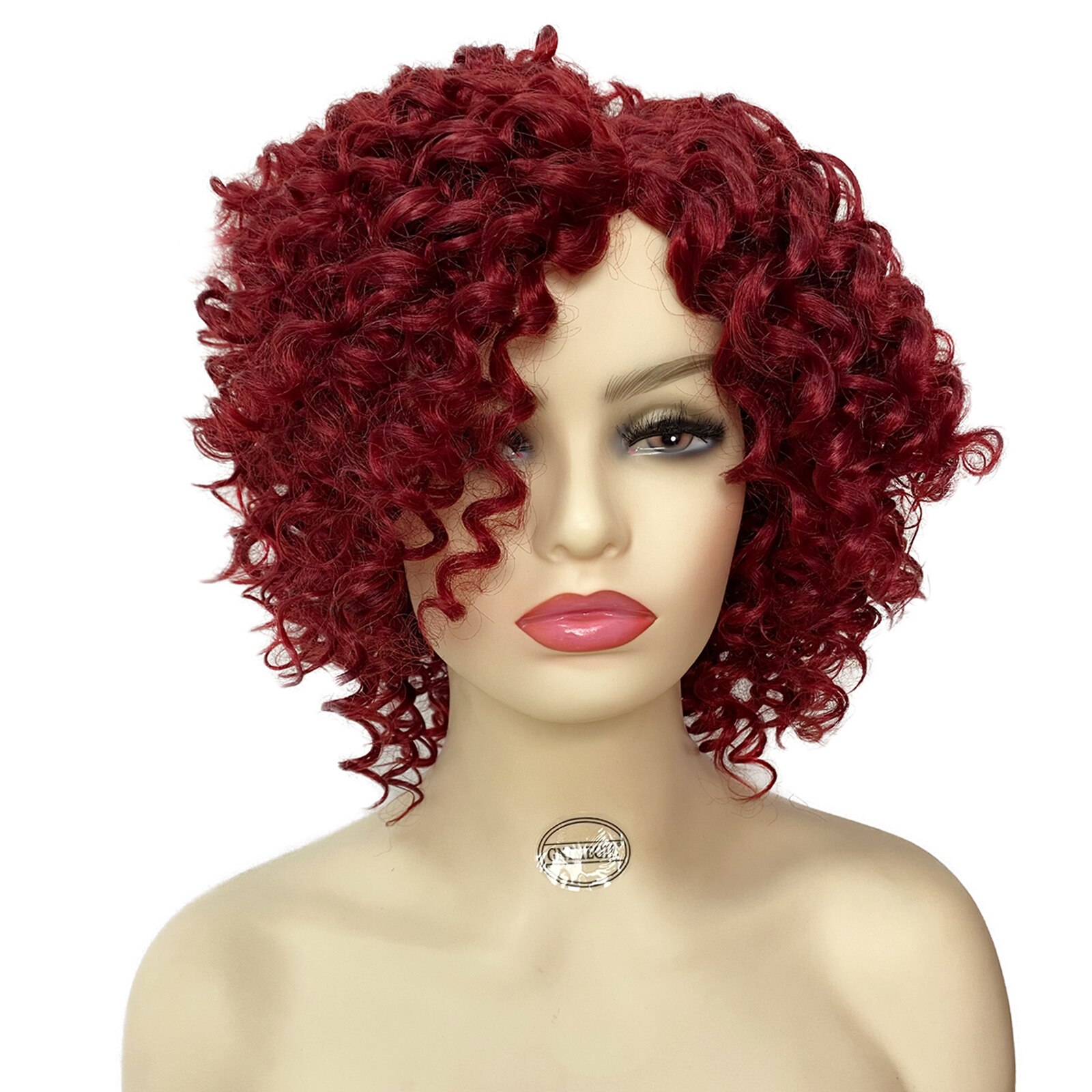 GNIMEGIL African American Wigs Female Synthetic Short Afro Kinky Curly Wigs for Black Women Natural Hair Ombre Dark Brown Roots: Red