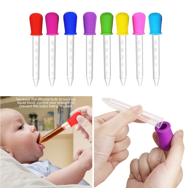 Alimentador de medicina para bebé, gotero de silicona transparente, pipeta graduada, cuentagotas para alimentos líquidos, suministros de laboratorio escolar, 5ML, 8 Uds.