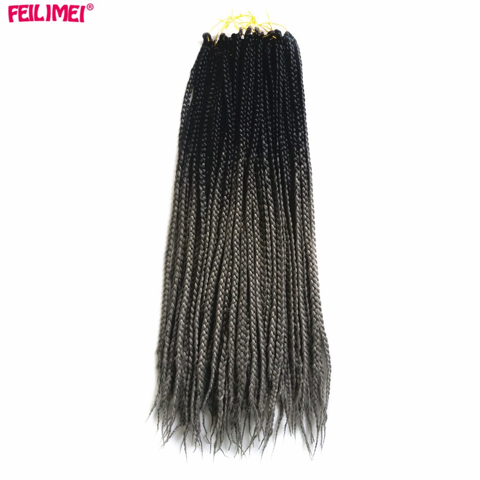Feilimei Ombre blond 3 S Kasten Geflecht Haarverlängerungen 22 Zoll 100g Synthetische Schwarz Lila Braun Grau Häkeln Flechten haar: T1B/Grau