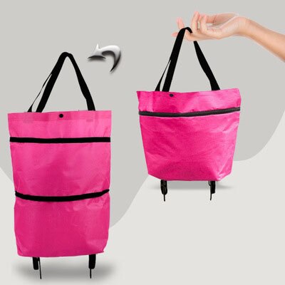 Sac de courses pliable, chariot de courses, achat de nourriture, sac sur roues, sac de légumes, organisateur de Shopping, sac Portable, paquet de traction: Rose red S