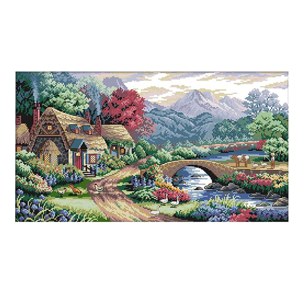 14CT 54x33cm Farm Scene Stamped Cross Stitch Kit Needlework for Beginners