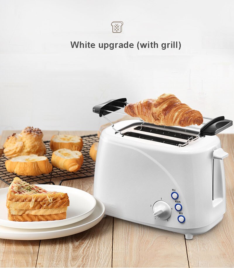 Kbxstart 220V Home Automatic Toaster Fast Heating Bread Breakfast Spit Driver Mini Stainless Steel Toaster 2 Slices: With grill