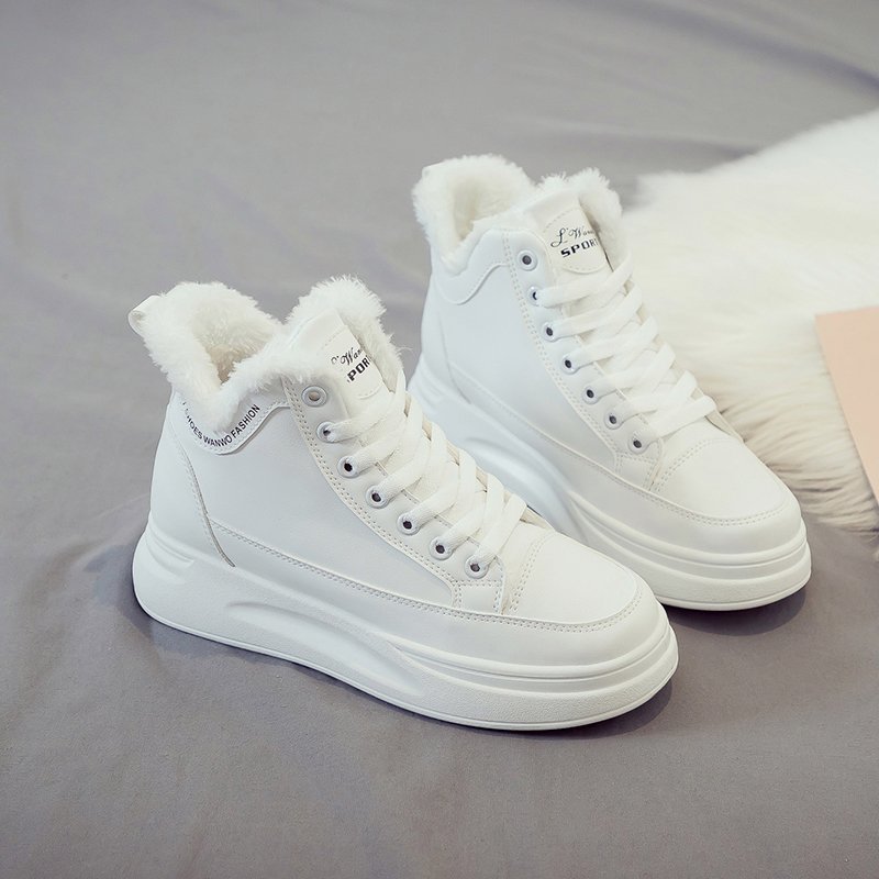 Winterschoenen, warme schoenen voor dames, platformschoenen, casual pluche hoge sneakers, dikke sneakers voor dames, damesschoenen met mandje