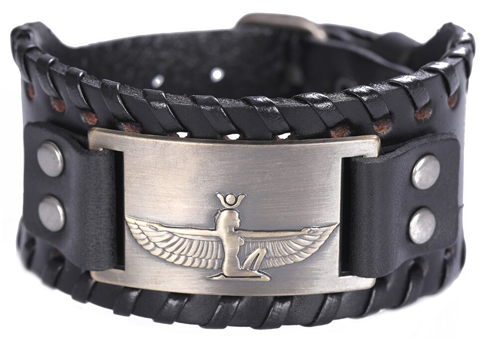 Likgreat Bruine Brede Braid Lederen Armband Koningin Van Egypte Heilige Guardian Bedelarmband Mannen Amulet Cleopatra Vii Charm Sieraden: 7