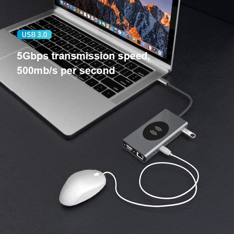 Basix USB Type C HUB HDMI-compatible RJ45 Wireless Charge SD TFCard USB-C Hub Type-C Splitter For Macbook Pro Laptop Accessories