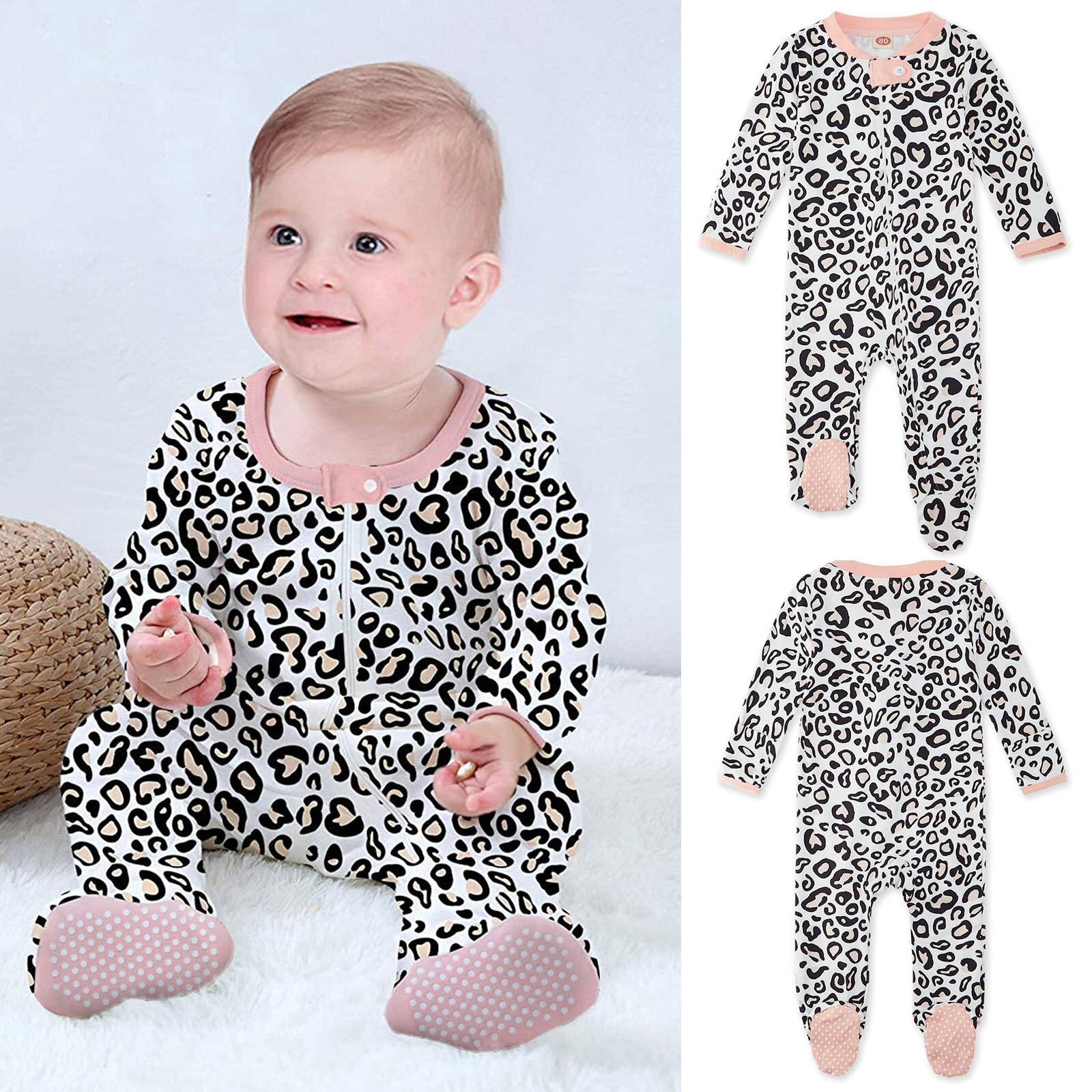 Kinderen Baby Een Stuk Pyjama Voor Jongens En Meisjes Met Luipaard Print Pyjama Pull Een Stuk Pyjama met Voeten Кигуруми 40 *