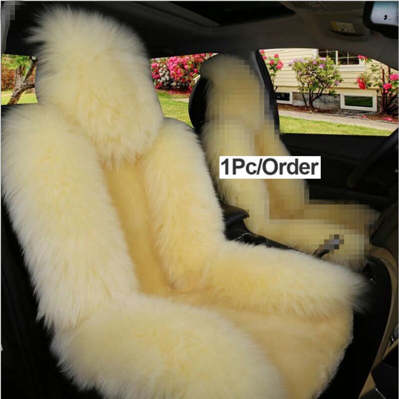 1 pièces 100% naturel fourrure australien en peau de mouton couverture de siège de voiture cheveux longs universel coussin siège de voiture protecteur fourrure housse de siège: 1pcs Beige