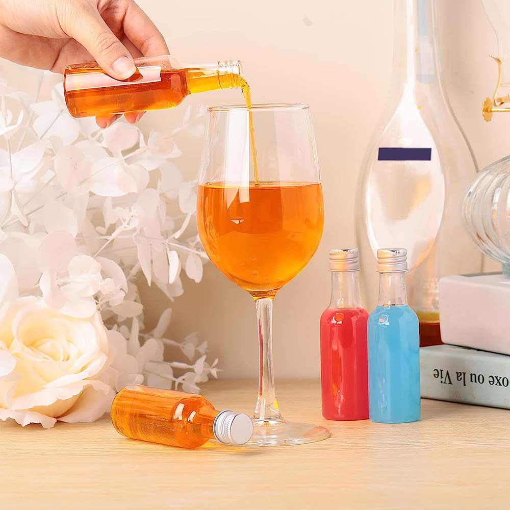 Mini Drankflessen Set 1.7oz Plastic Spirit Flessen Zilver/Gouden Caps Alcohol Shot Flessen met Trechters Kraft Tags Touw