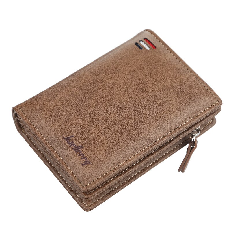 Male Short Wallets Card Holder Business Purse Multifunction PU Leather Wallet For Men Pocket Wallet With Zipper: Khaki