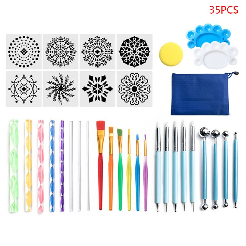 47 teile/satz Mandala Punktierung Werkzeuge für Malerei Felsen Stein Stift Schablone Schablone Pinsel Tablett Bausatz: 5AC1103145