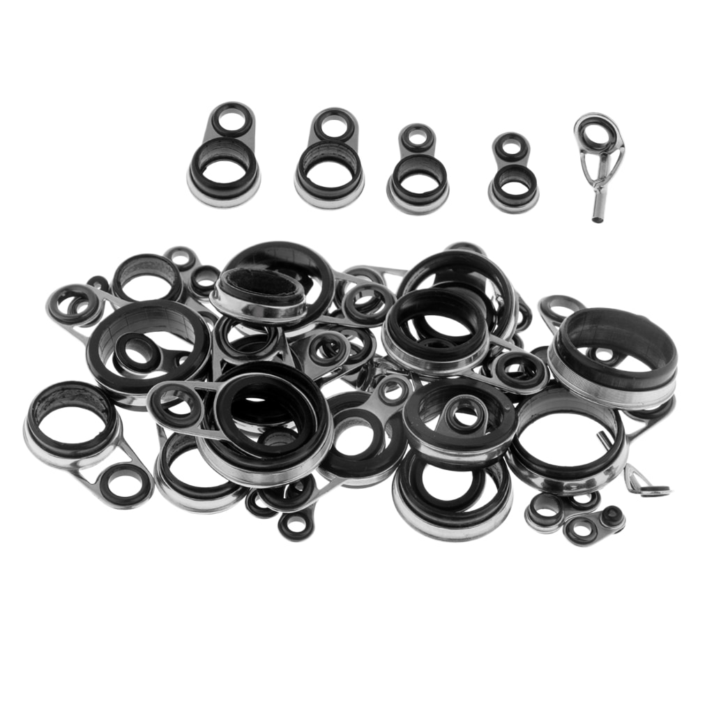 41 Pieces Stainless Steel Fishing Rod Guide Ceramic Ring Top Tip Reel DIY Building Eye Rings Rod Repair Kit