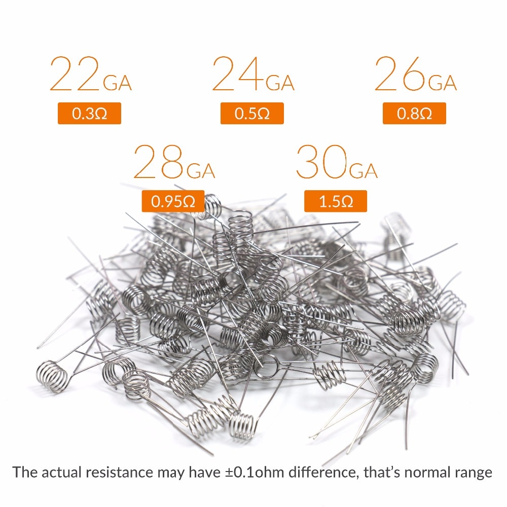 Fio de bobina volcanee 100 unidades/pacote a1 ss316 ni80, bobina embutida, resistência de bobina, 22, 24, 26, 28, 30ga, fio de bobina de aquecimento para vape e cig