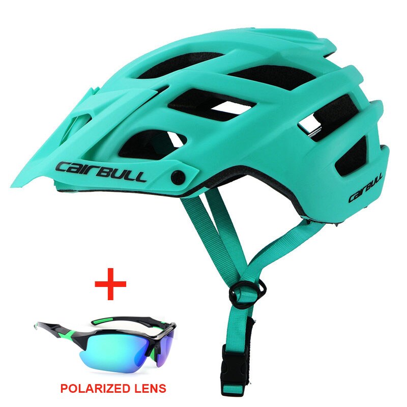 Sports dh mtb cykelhjelm med polariserede briller ultralette racercykel mountainbike hjelm mænd kvinder ridning cykelhjelm: Søgrøn