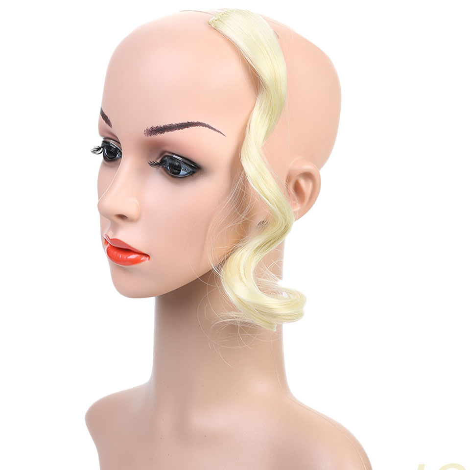 Buqi syntetisk naturlig bølget en klips i pannelugg foran hårside frynser hår for kvinner svart brun lang pannelugg hårforlengelse