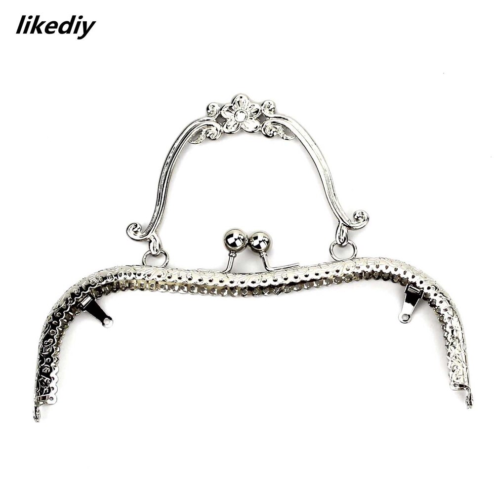 3 stk/parti 20.5 cm bronze sølv gylden blomme blomst blomstermønster vintage metal pung ramme kys lås håndtag taske tilbehør: Sølv