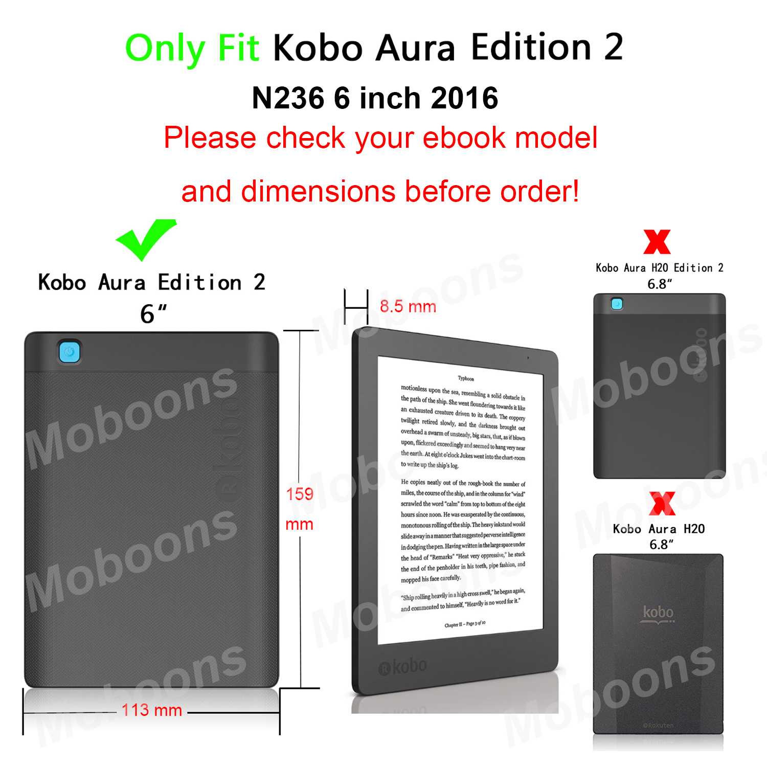 Funda de cuero para KOBO AURA EDITION 2 Funda de 6 pulgadas N236 eReader Ebook Funda Capa Folio magnética Auto Wake Sleep Print Book Cover