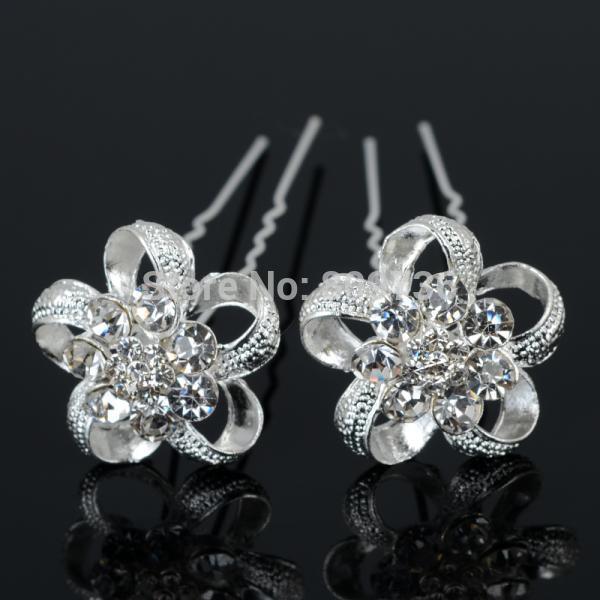 12pcs Nuovo Argento Placcato di Cristallo Del Fiore di Cerimonia Nuziale Nuziale Dei Capelli forcelle della Clip di capelli Delle Donne pin Chic Del Partito Dei Monili Accessori