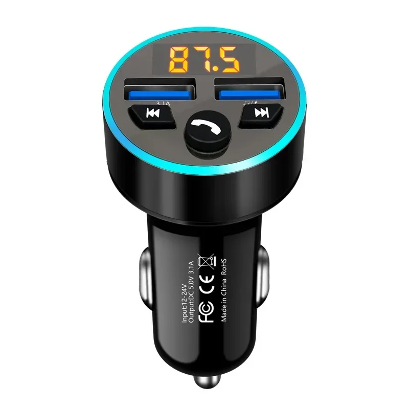 Trasmettitore FM Modulatore Lettore Mp3 per auto Musica senza fili Bluetooth 5.0 Caricatore rapido USB auto Aux Radio kit vivavoce per auto: nero