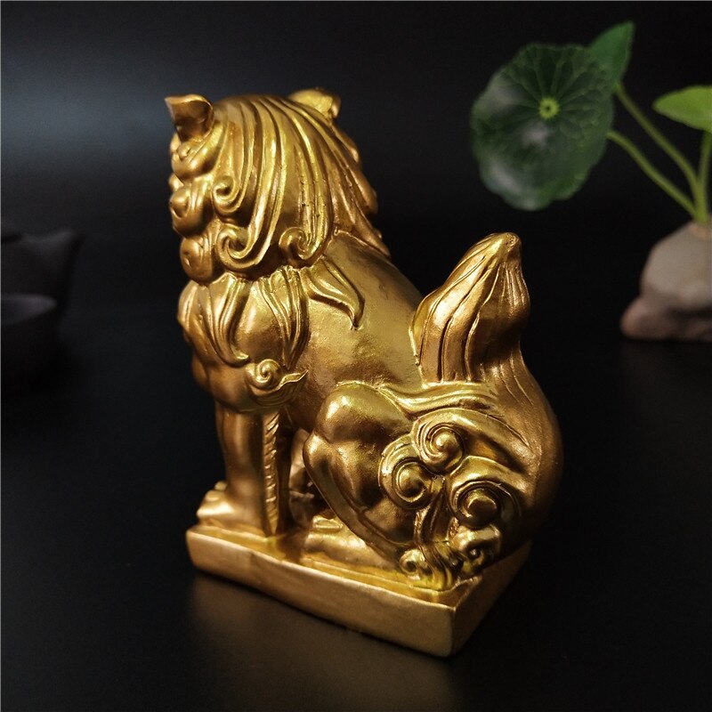 2 stk gylne kinesiske løver statue skulpturer dyr figurer feng shui ornamenter håndverk hage dekorasjon statuer for hjemmet