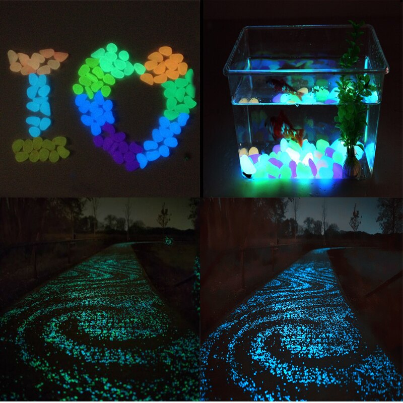100/200/300 stk glød i mørket steiner glødende steiner fluorescerende lyse småstein lysende steiner til akvariedekorasjon