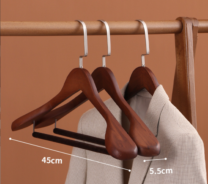 Velvet coat hanger wood flocking wide shoulder suit clothes rack home Wardrobe closet organizer luxury clothes wooden hanger: XXL / Clear