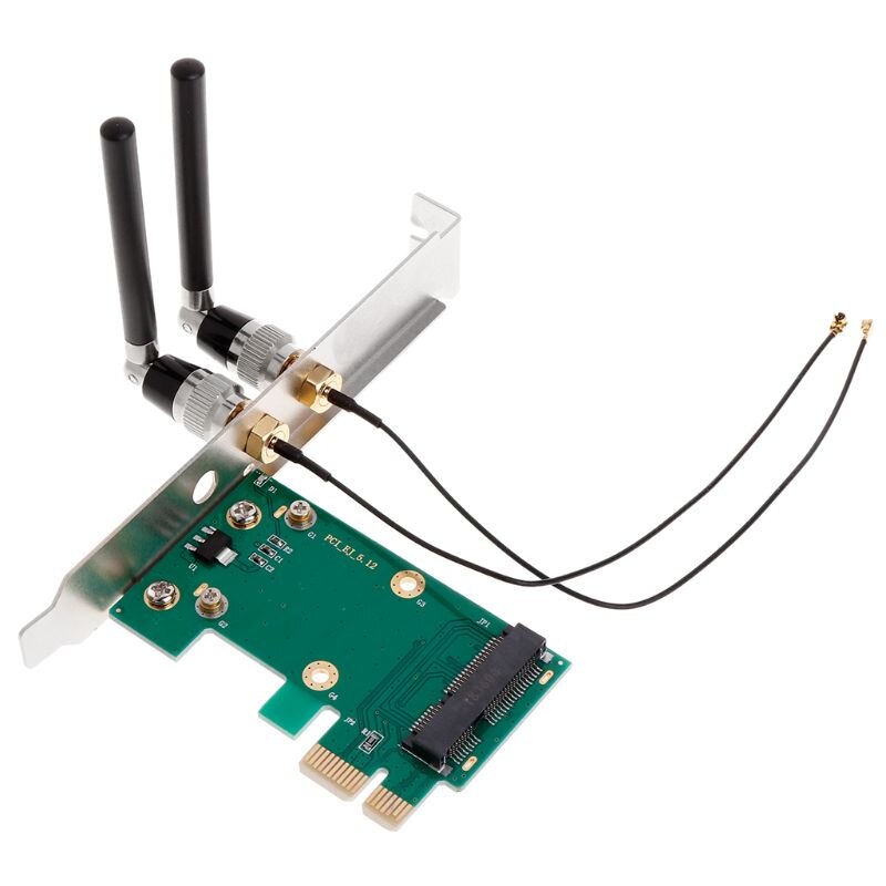 Wireless Wifi Network Card Mini PCI-E To PCI-E 1X Desktop Adapter + 2 Antennas
