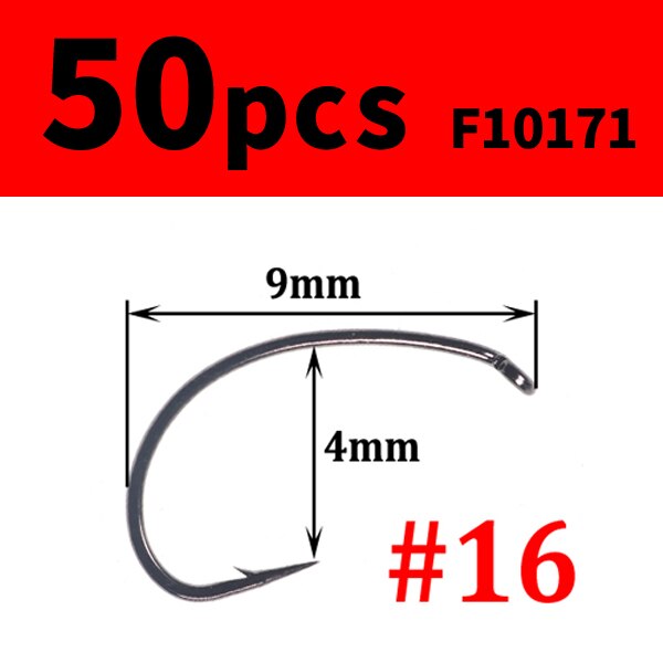 50pcs High Carbon Steel Fly Tying Hooks Wide Gap Curve Nymph Shrimp Caddis Fly Hook Barbed Black Nickle #6 #8 #10 #12 #14 #16