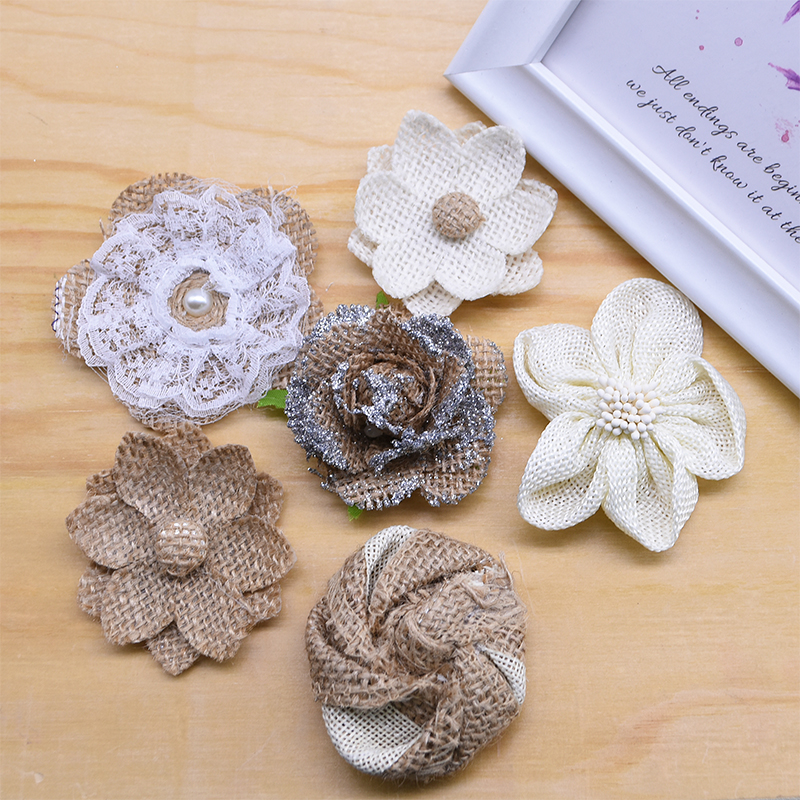 Têtes de roses artificielles en Jute, 5 pièces, fausses fleurs, Burlap, pour un mariage, un anniversaire, un mariage, un accessoire artisanal bricolage-même