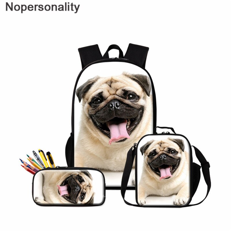 Nopersonality Teenager Girls Pug School BookBag Puppy Bagpack School Bag Print 3Pcs Kids Children Black Backpacks Women Mochilas: Z4844CGK