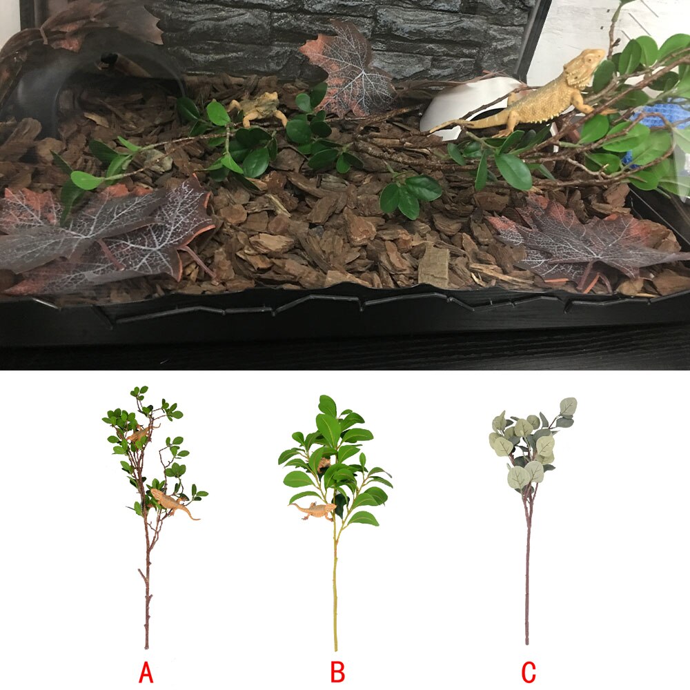 For Lizard Frog Spider Snake Reptiles Pets Habitat Decor Artificial Plastic Terrarium Plant Leaves Branches Simulated Plant