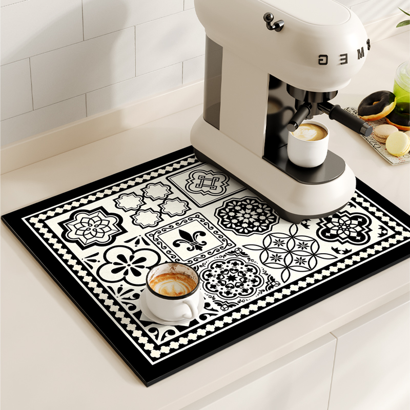 Retro Koffiezetapparaat Mat Waterdichte Schotel Droogmatten Sneldrogend Afvoer Pad Servies Antislip Aftappen Placemat Keukenkleed: 90x40 cm / Bordeaux