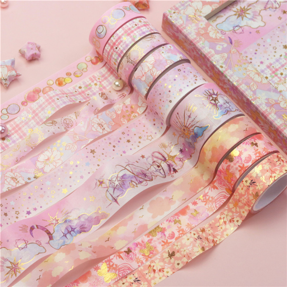 9 unids/set dulces recuerdos conjunto de cintas Washi doradas Scrapbooking Diy diario papelería Deco arte suministros cintas adhesivas