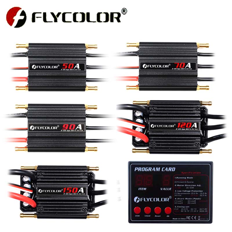 Original Flycolor 50A 70A 90A 120A 150A Bürstenlosen ESC Geschwindigkeit Regler Progaming Karte 2-6S Lipo BEC 5,5V/5A für RC Stiefel