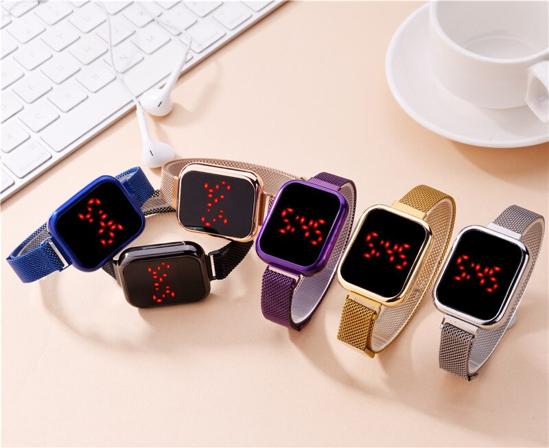 Women Magnet Watchband Wristwatch Touch Screen LED Digital Sports Watch Women Electronic Watches