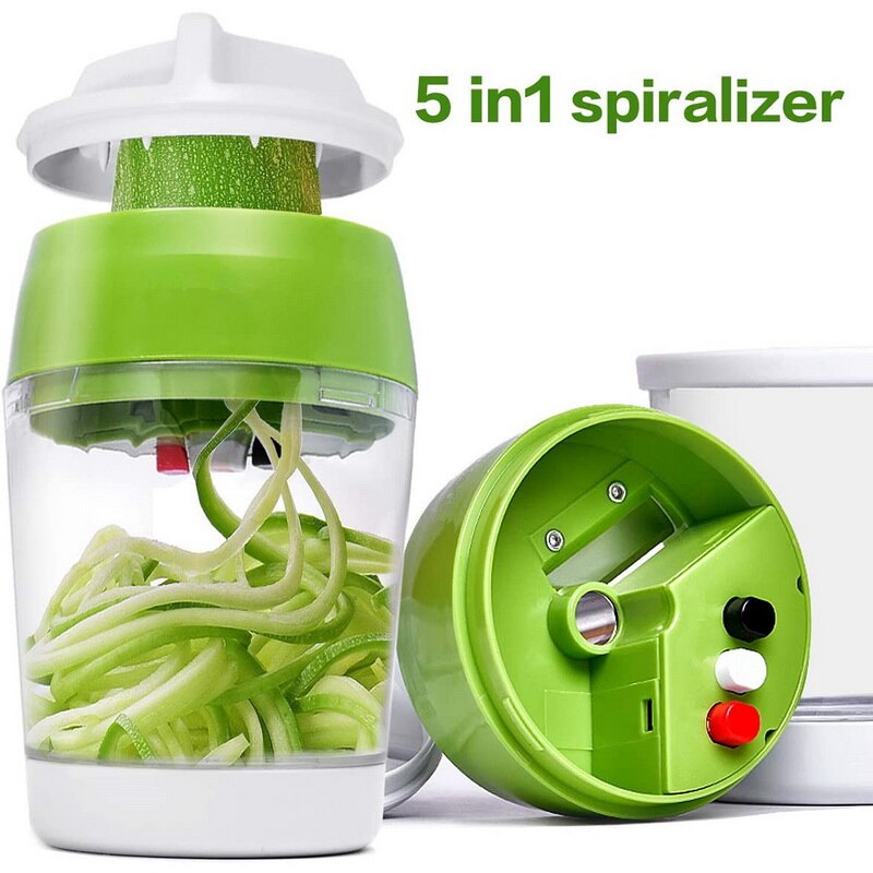 Espiralizador de mano ajustable 5 en 1, cortador para fruta y verdura, rallador en espiral, ensalada cortadora, herramientas de cocina, fabricante de fideos de calabacín