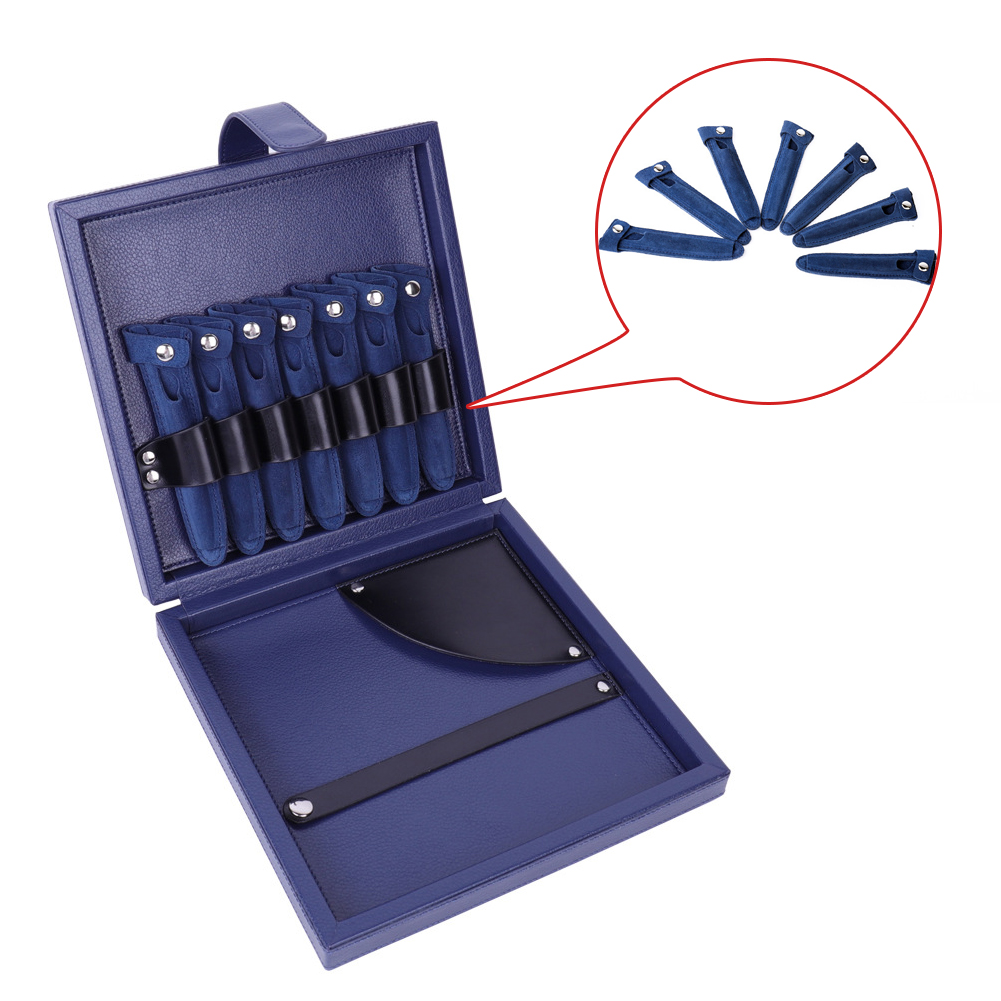 Kapper Schaar Box Praktische Salon Thuis PU Lederen Tool Case Kapper Draagbare Opslag Professionele Houder Organizer Effen: Dark Blue