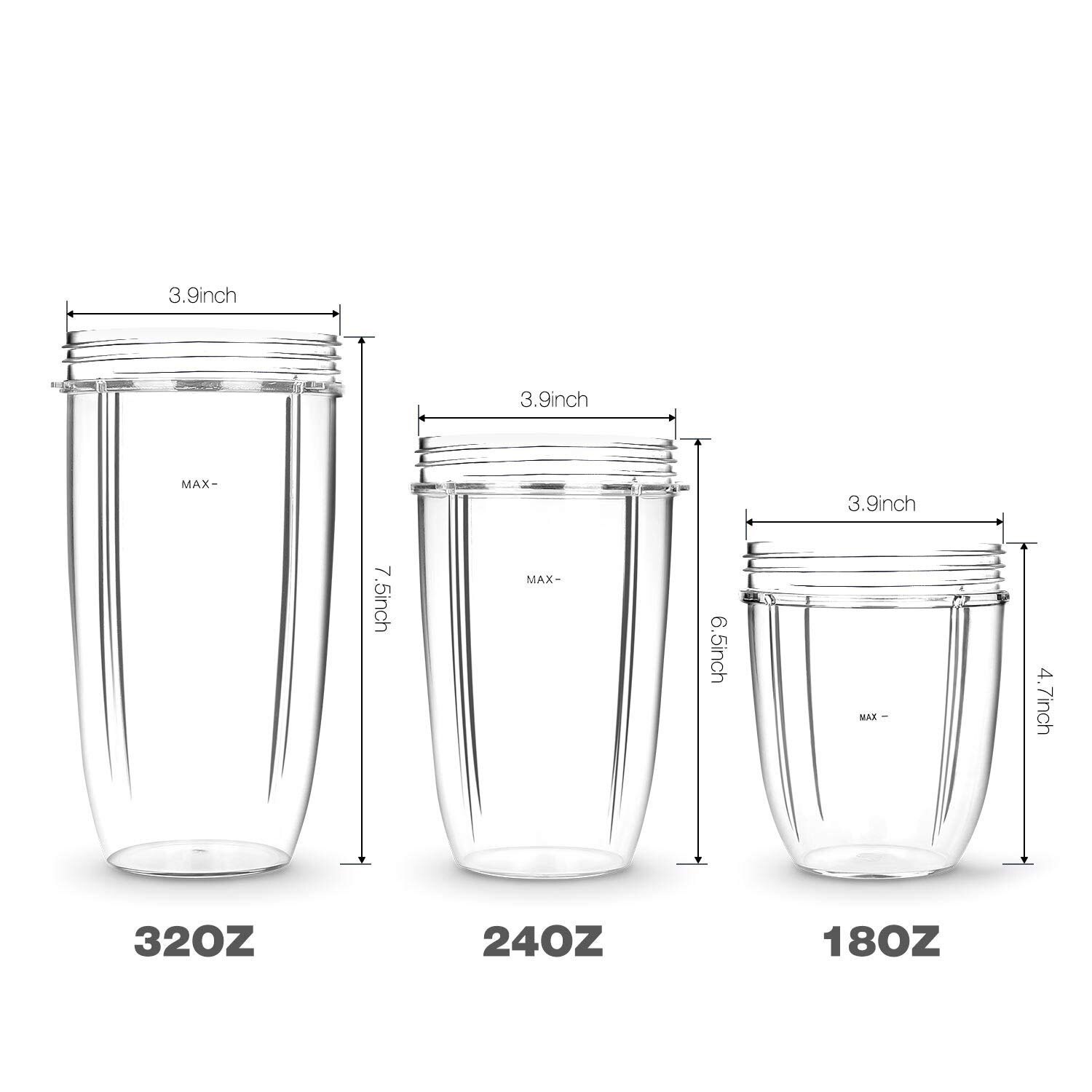 Replacement Cups with Flip Top to-Go Lid for NutriBullet 6-Piece High-Speed Blender/Mixer, Gasket and 32oz Cups for Nutribulle
