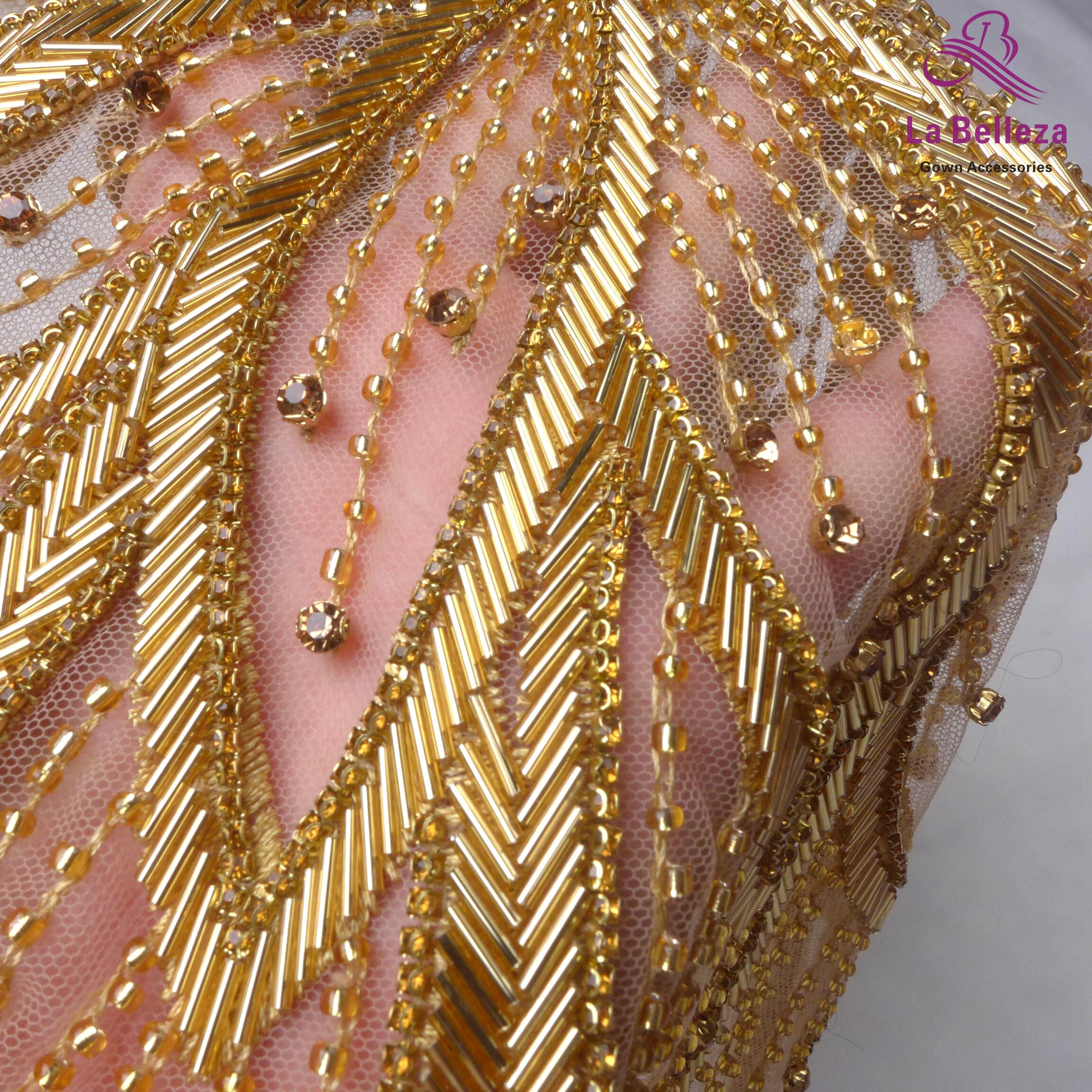 La Belleza Zwarte Kralen Applique Patch, Zilver Grote Patch, Handgemaakte Kristallen Steentjes Gown Applique Accessoires, Gold Patch