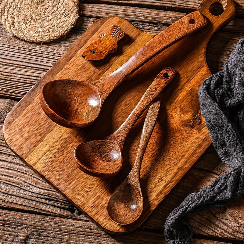 FANCITY Soup spoon household large spoon long handle spoon wooden soup porridge spoon wooden spoon large wooden trumpet