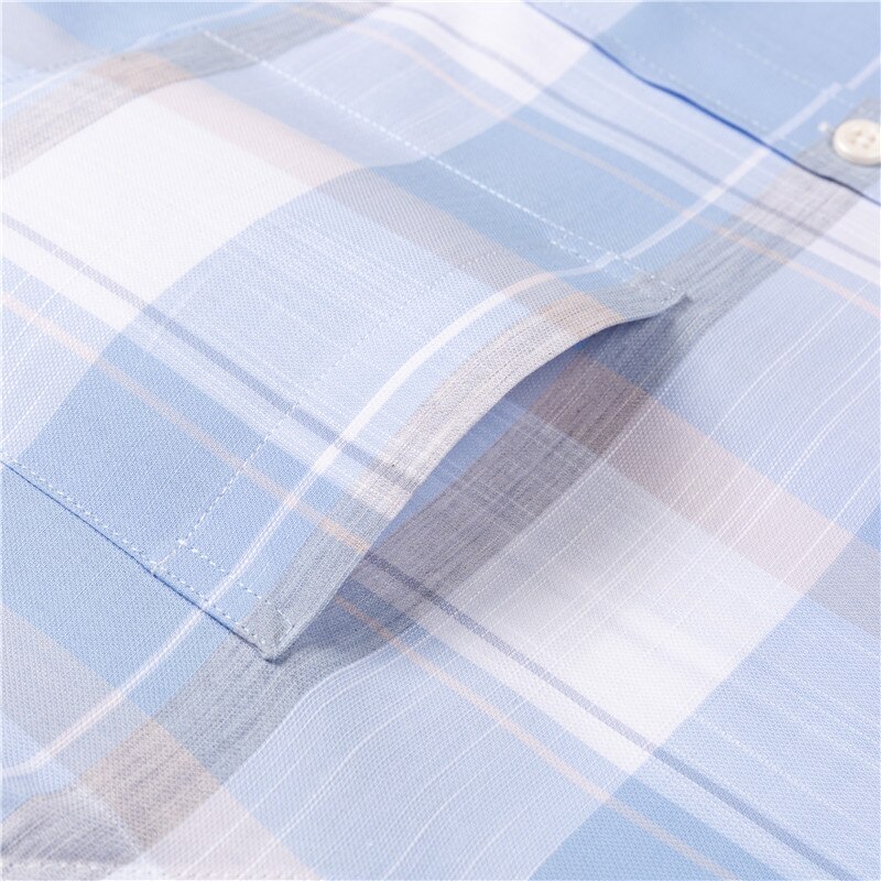 Pure Cotton Plaid Shirts For Men Short Sleeve Checkered Shirts Male Cool Summer Breathable with Pocket